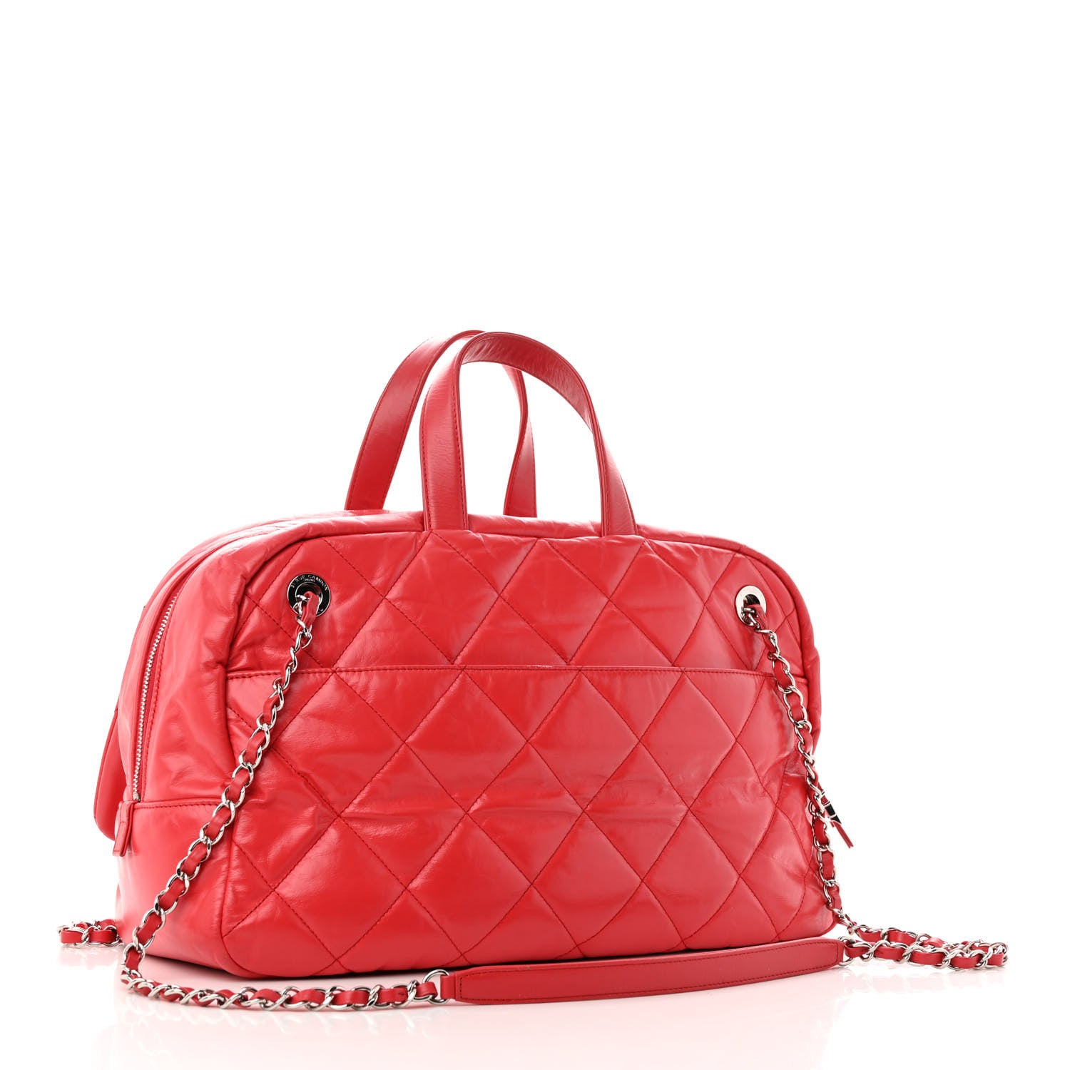 Chanel Aged Calfskin Quilted Medium Express Bowling Bag Red 3 of 13