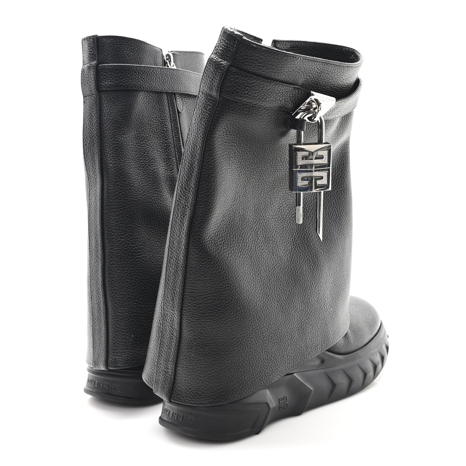 Givenchy Grained Calfskin Shark Lock Biker Ankle Boots 38 Black 5 of 10