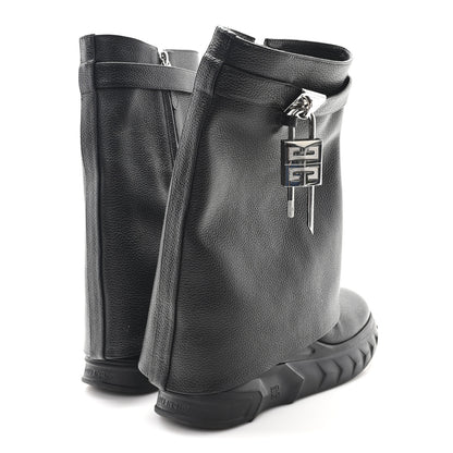 Givenchy Grained Calfskin Shark Lock Biker Ankle Boots 38 Black 5 of 10