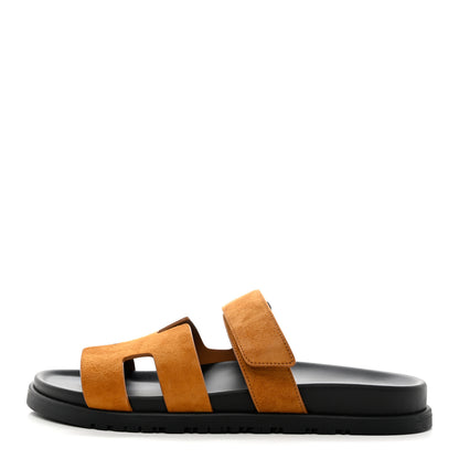 Hermes Suede Goatskin Womens Chypre Sandals 39 Naturel 1 of 9