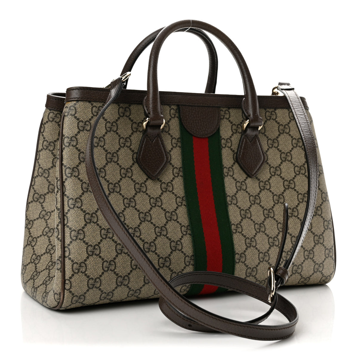 Gucci GG Supreme Monogram Web Medium Ophidia Tote Bag Brown 3 of 13