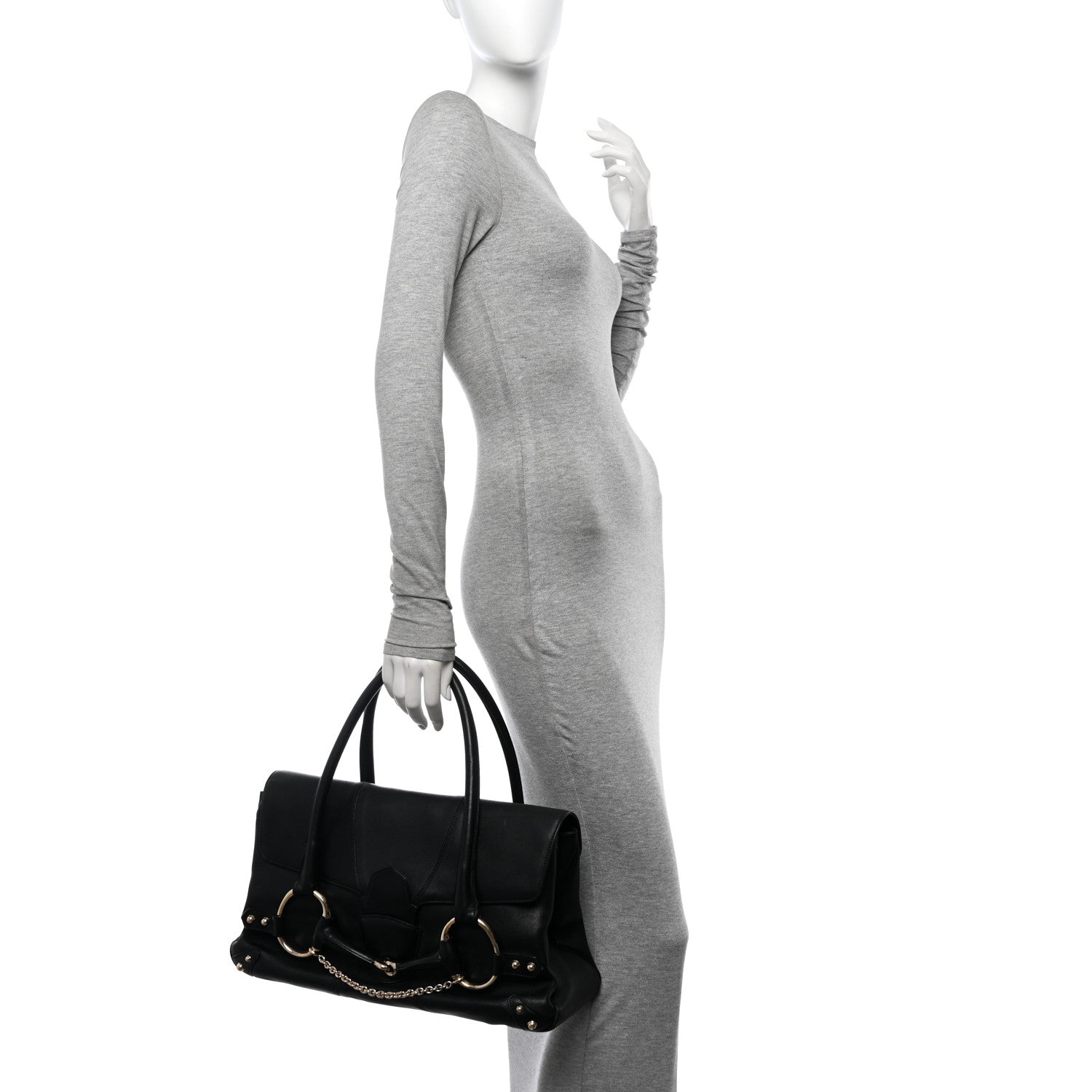 Gucci Grained Calfskin Large Horsebit Chain Flap Bag Black 2 of 16