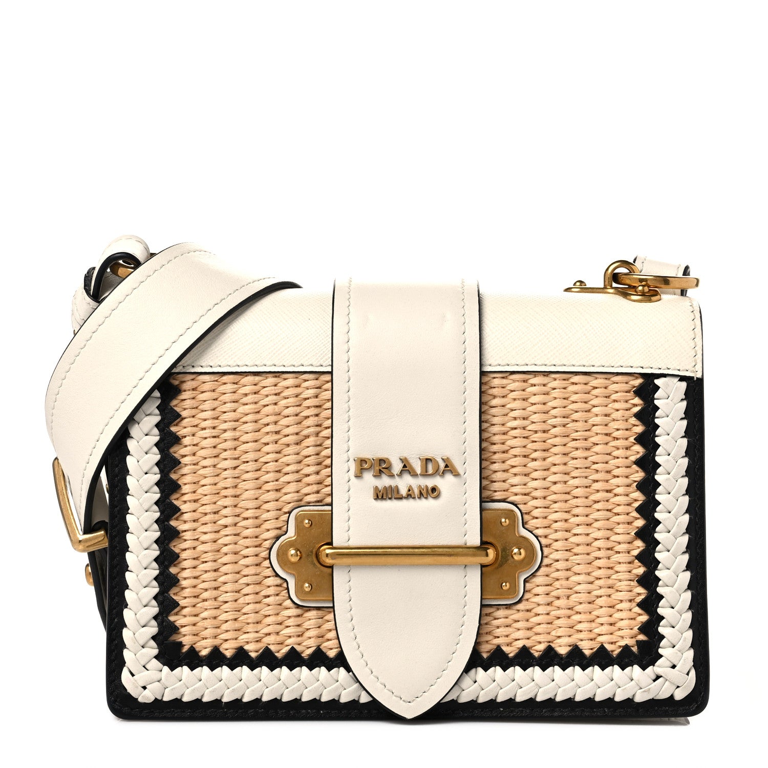 Prada City Calf Raffia Saffiano Cahier Bag Naturale White 1 of 7