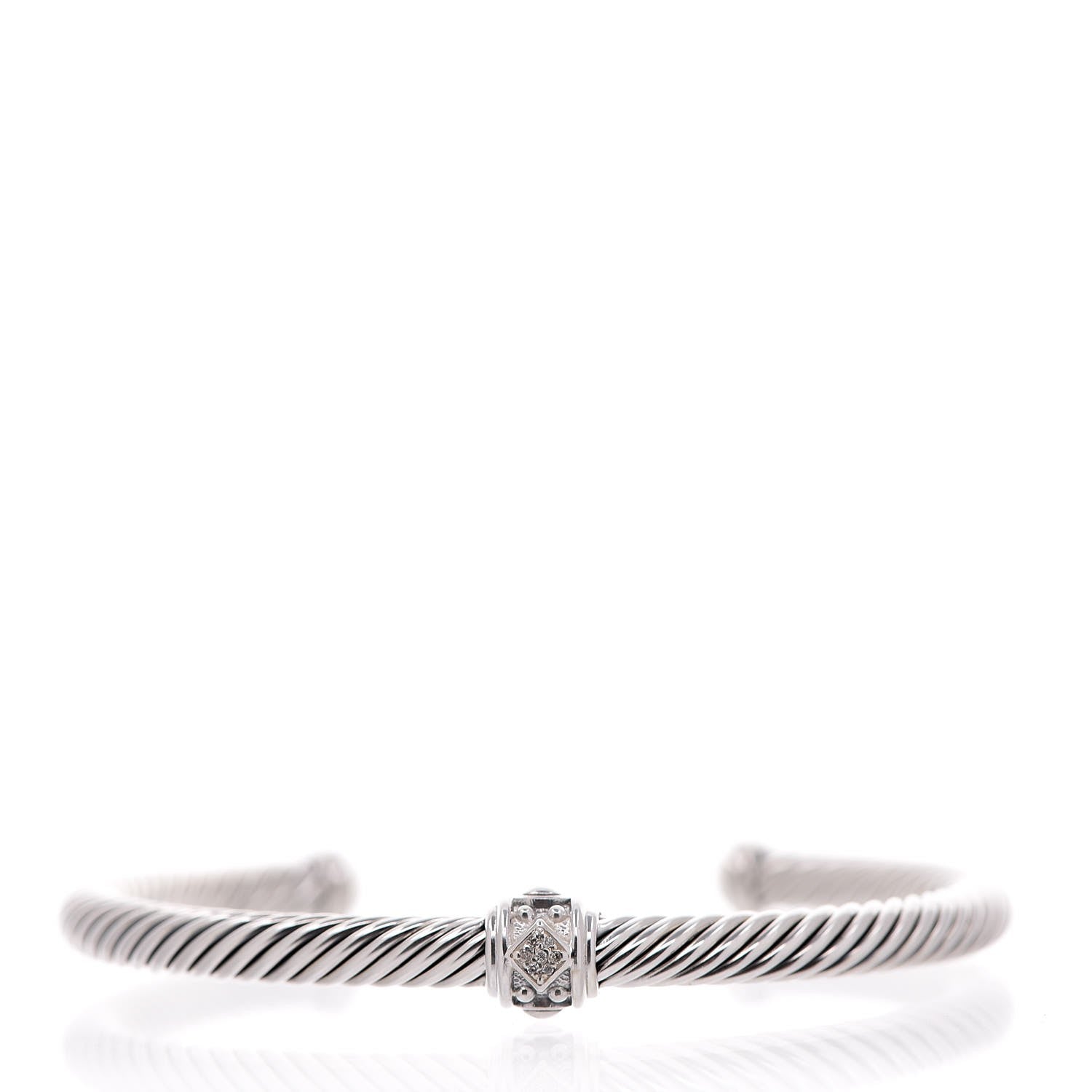 David Yurman Sterling Silver Diamond 5mm Cable Renaissance Station Bracelet 1 of 4