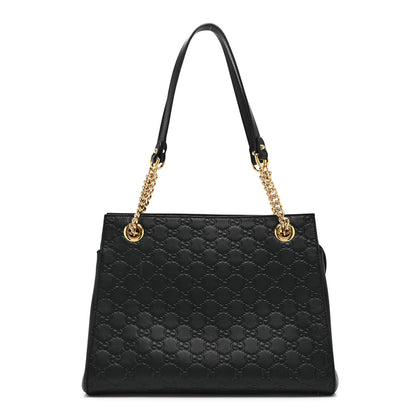 Gucci Guccissima Signature Medium Shoulder Tote Bag Black 1 of 12