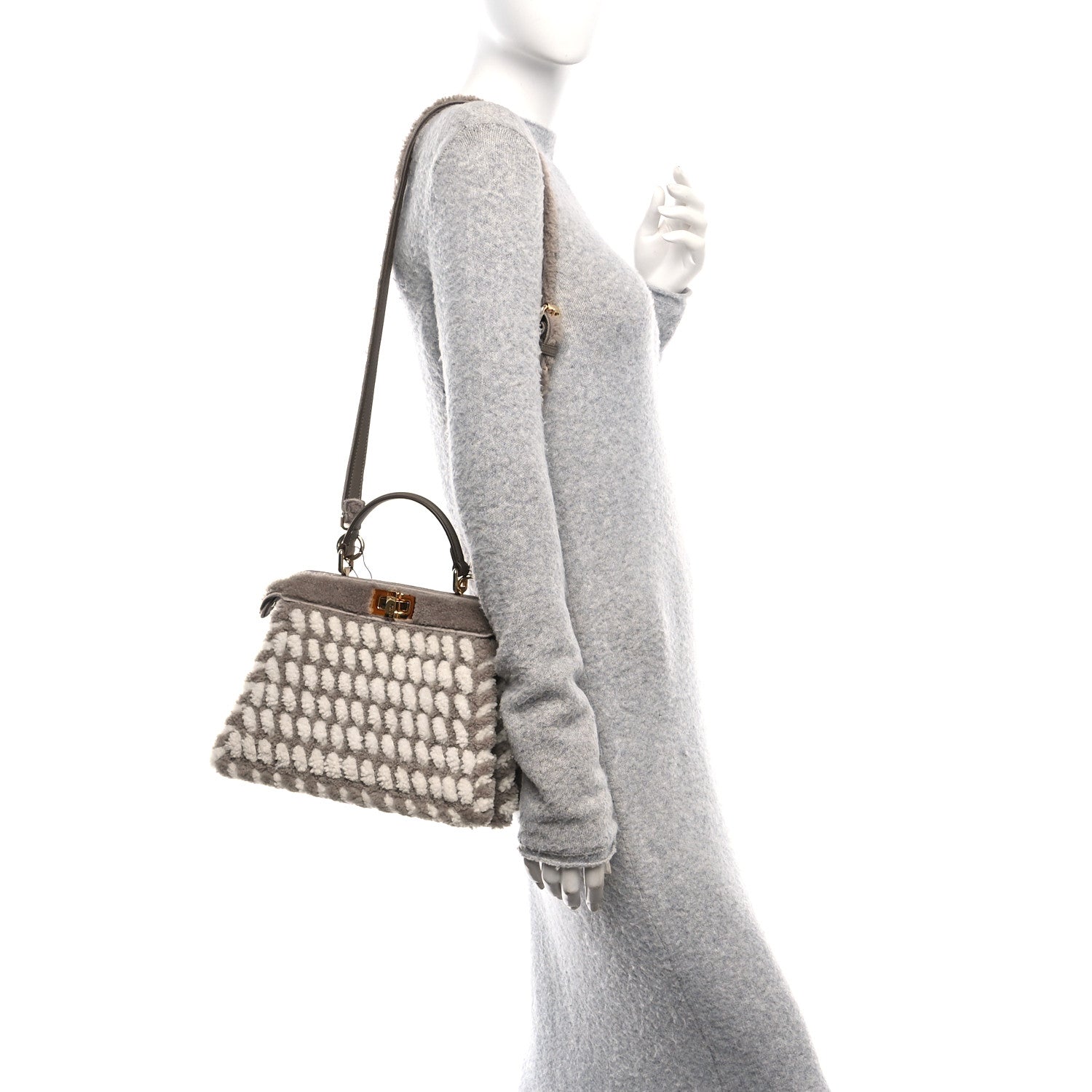 Fendi Curly Shearling Nappa Bi-Color Small Peekaboo I SEE U Satchel Tartufo White 2 of 11
