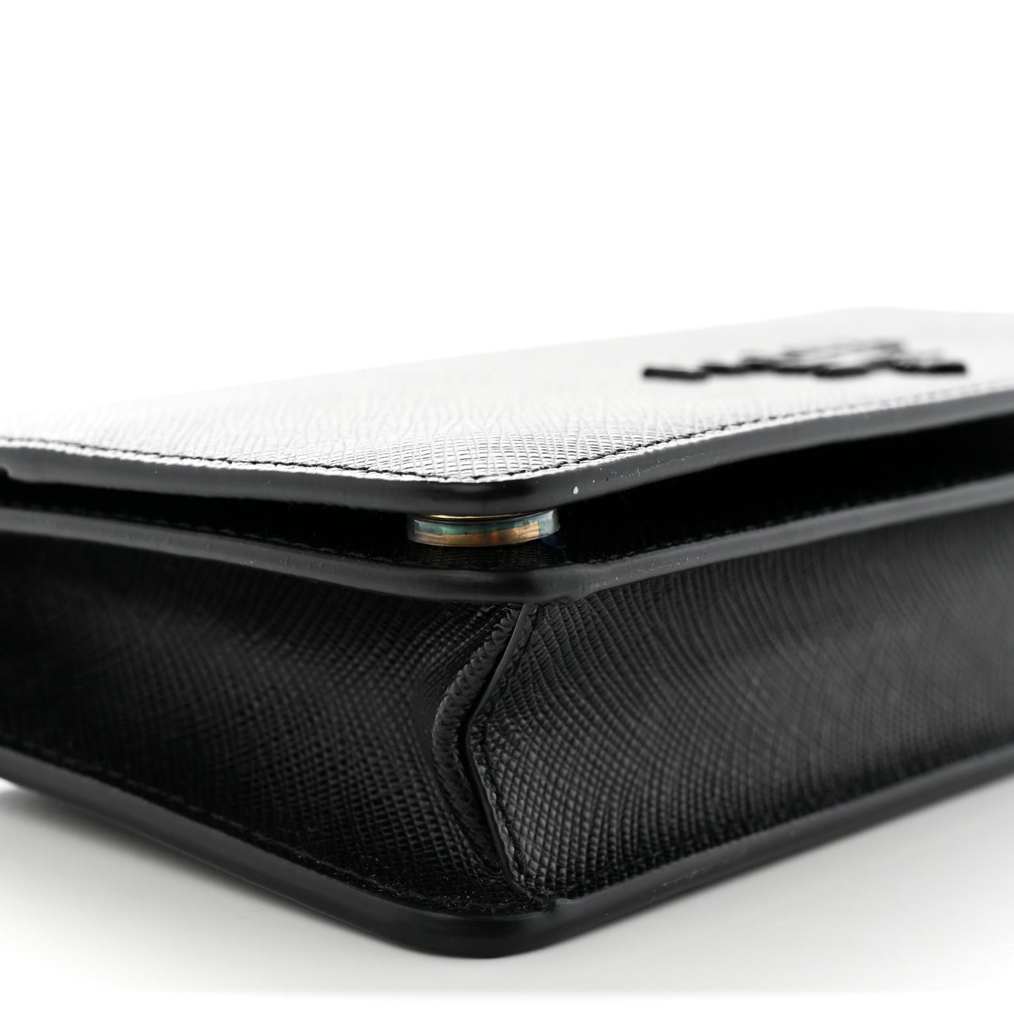 Saffiano Shine Monochrome Mini Flap Crossbody Wristlet Bag Black