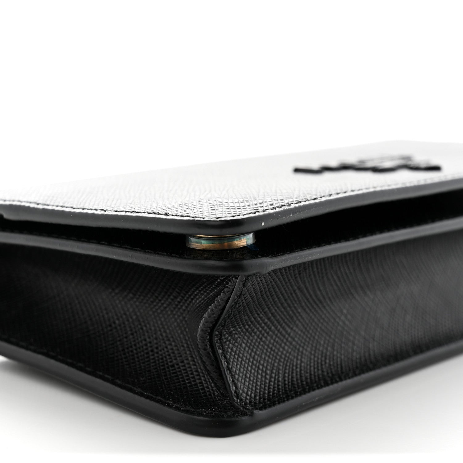 Prada Saffiano Shine Monochrome Mini Flap Crossbody Wristlet Bag Black 8 of 11