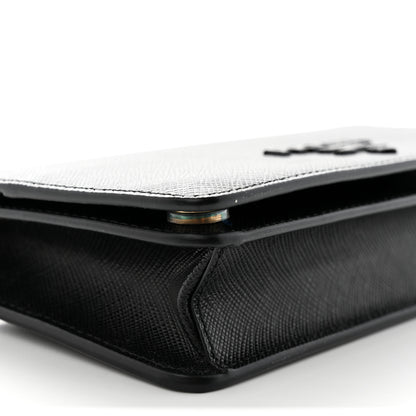 Prada Saffiano Shine Monochrome Mini Flap Crossbody Wristlet Bag Black 8 of 11