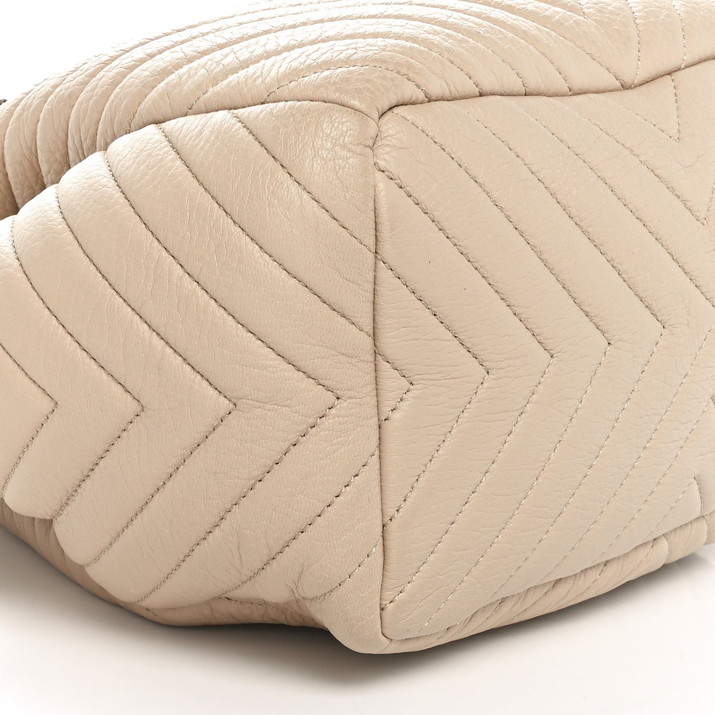 Deerskin Chevron Medium CC Chain Bucket Drawstring Bag Beige