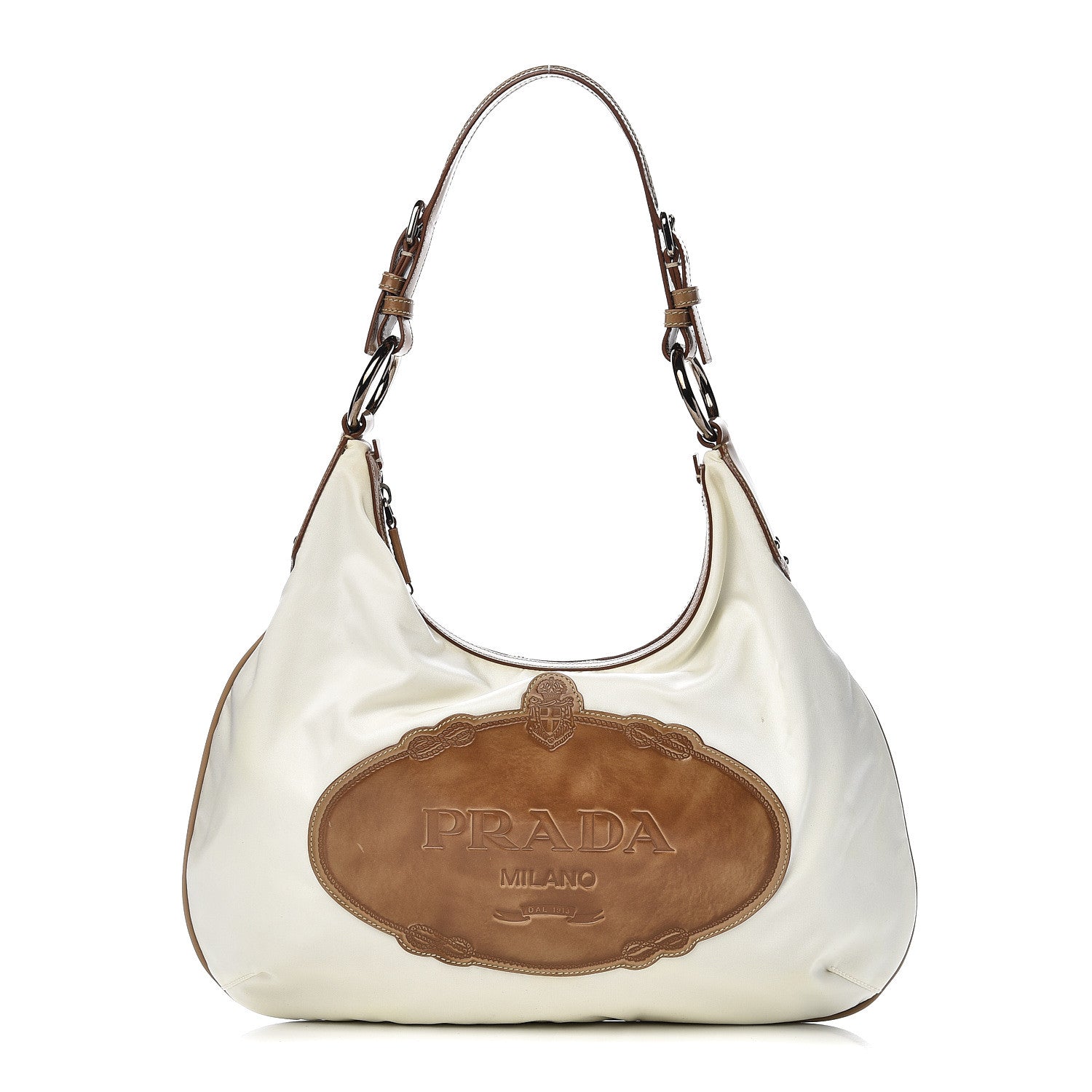 Prada Tessuto Nylon Logo Sacca White Cammello 1 of 12