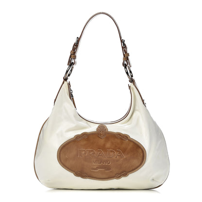 Prada Tessuto Nylon Logo Sacca White Cammello 1 of 12