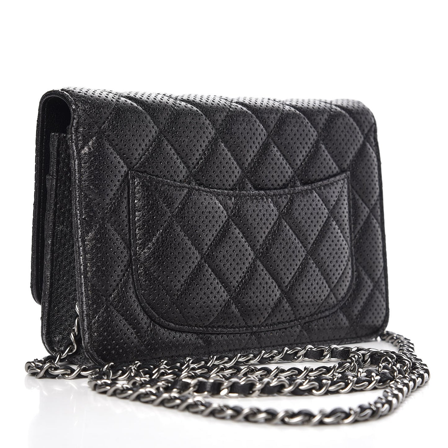 Perforated Lambskin Quilted Wallet On Chain WOC Black