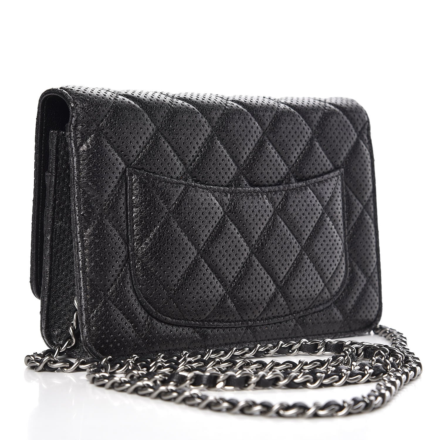 Chanel Perforated Lambskin Quilted Wallet On Chain WOC Black 3 of 11