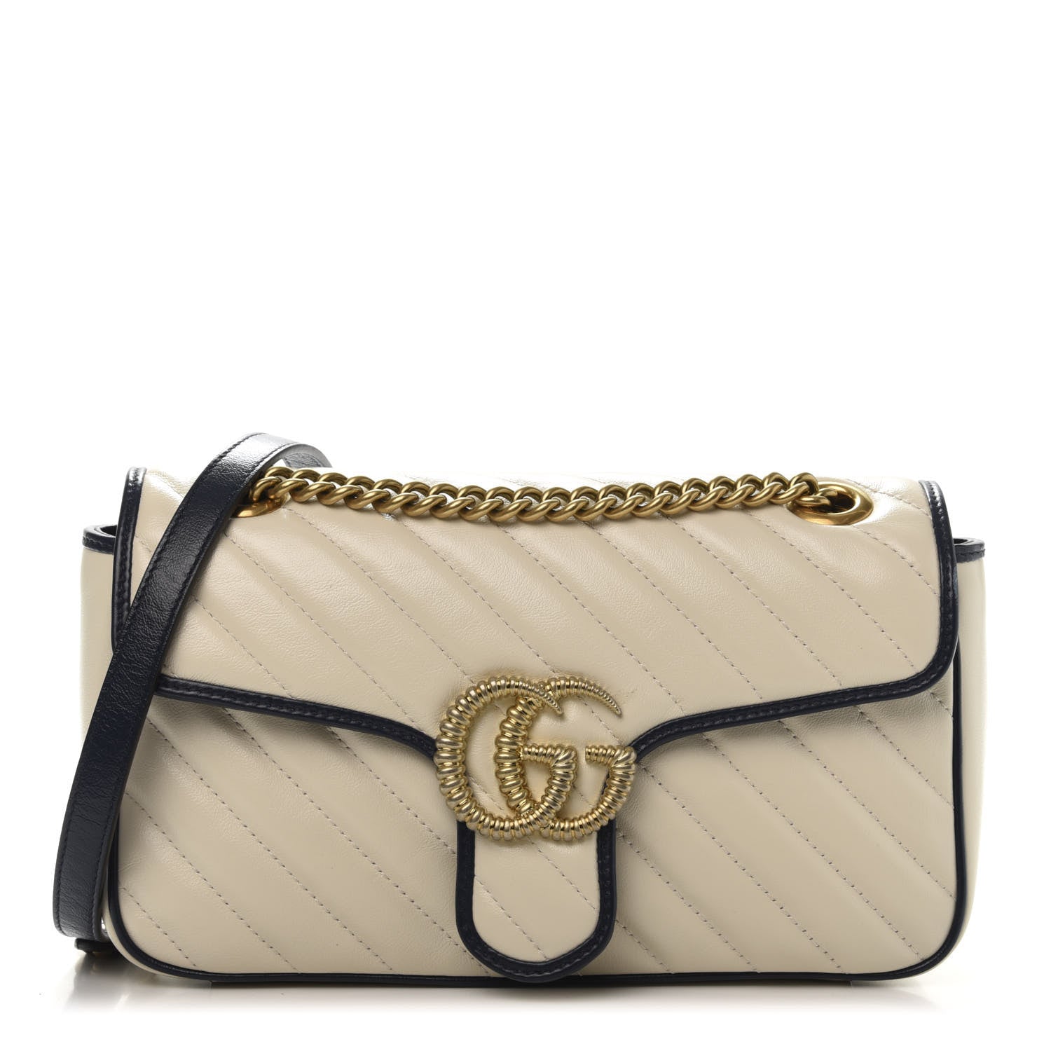 Gucci Vintage Effect Calfskin Matelasse Diagonal Small Torchon GG Marmont Shoulder Bag Mystic White Blue Agata 1 of 11
