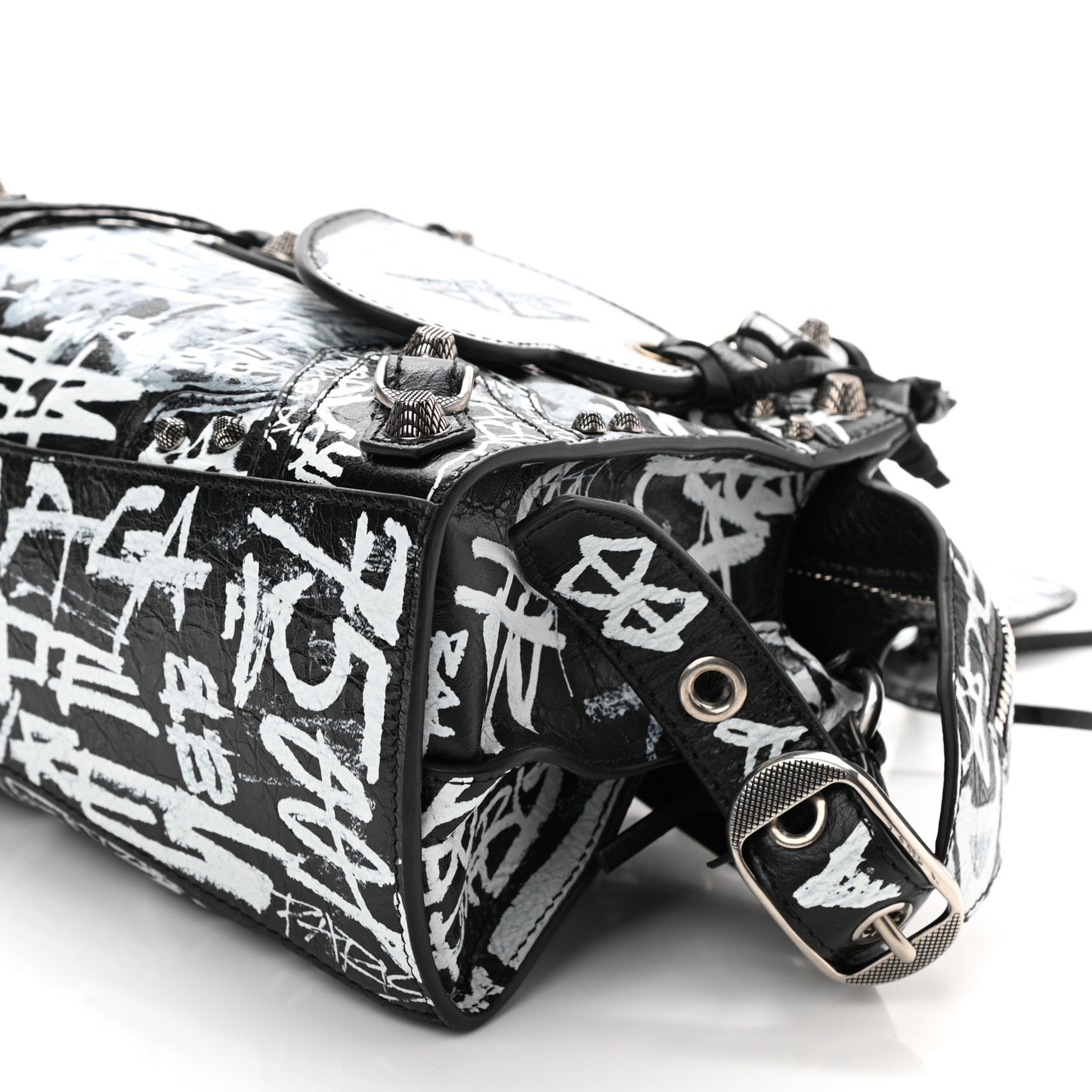 Agneau Arena Graffiti Neo Cagole Handbag XS Black White