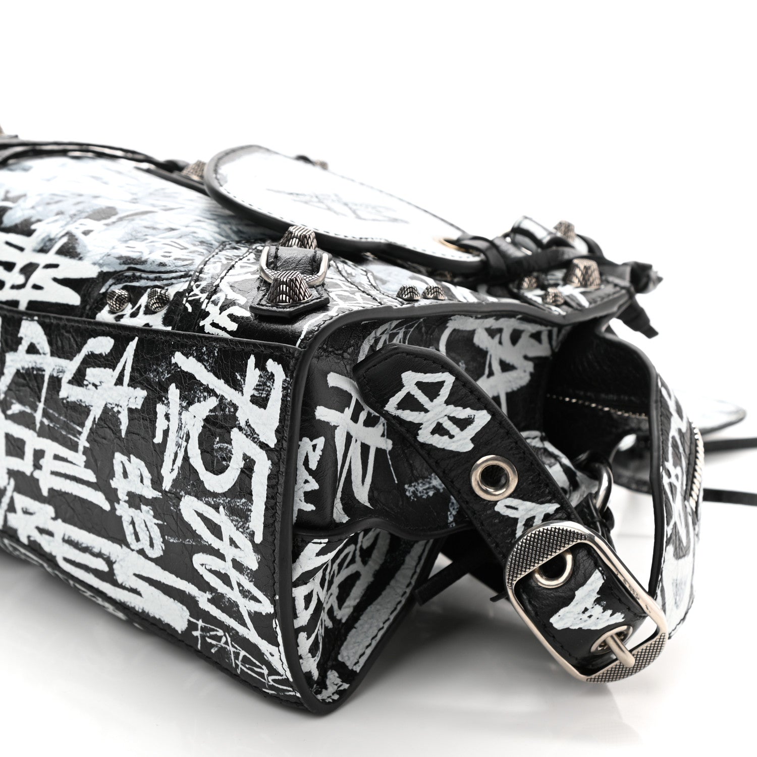 Balenciaga Agneau Arena Graffiti Neo Cagole Handbag XS Black White 8 of 8