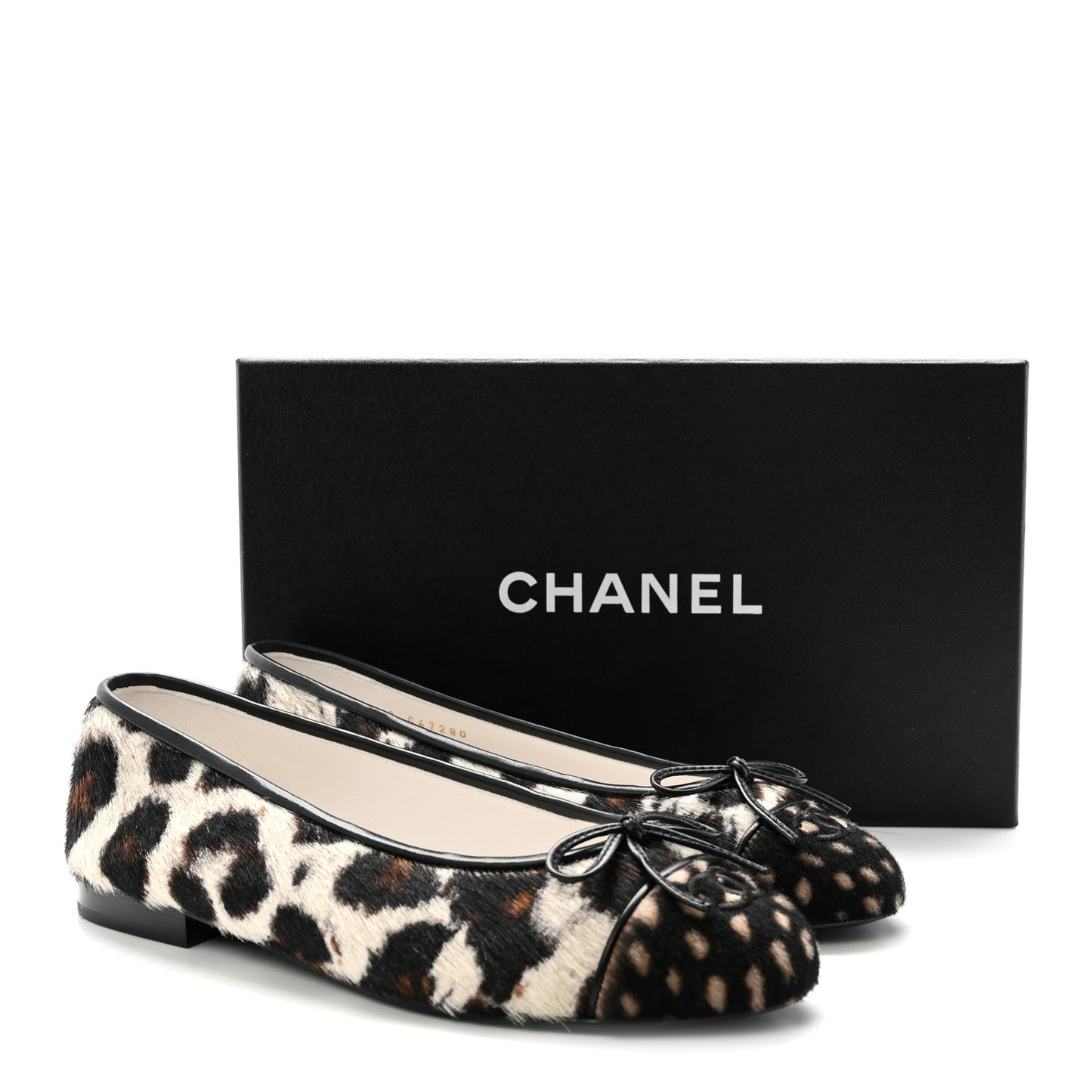 Pony Hair Cap Toe CC Ballerina Flats 38.5 White Brown Black