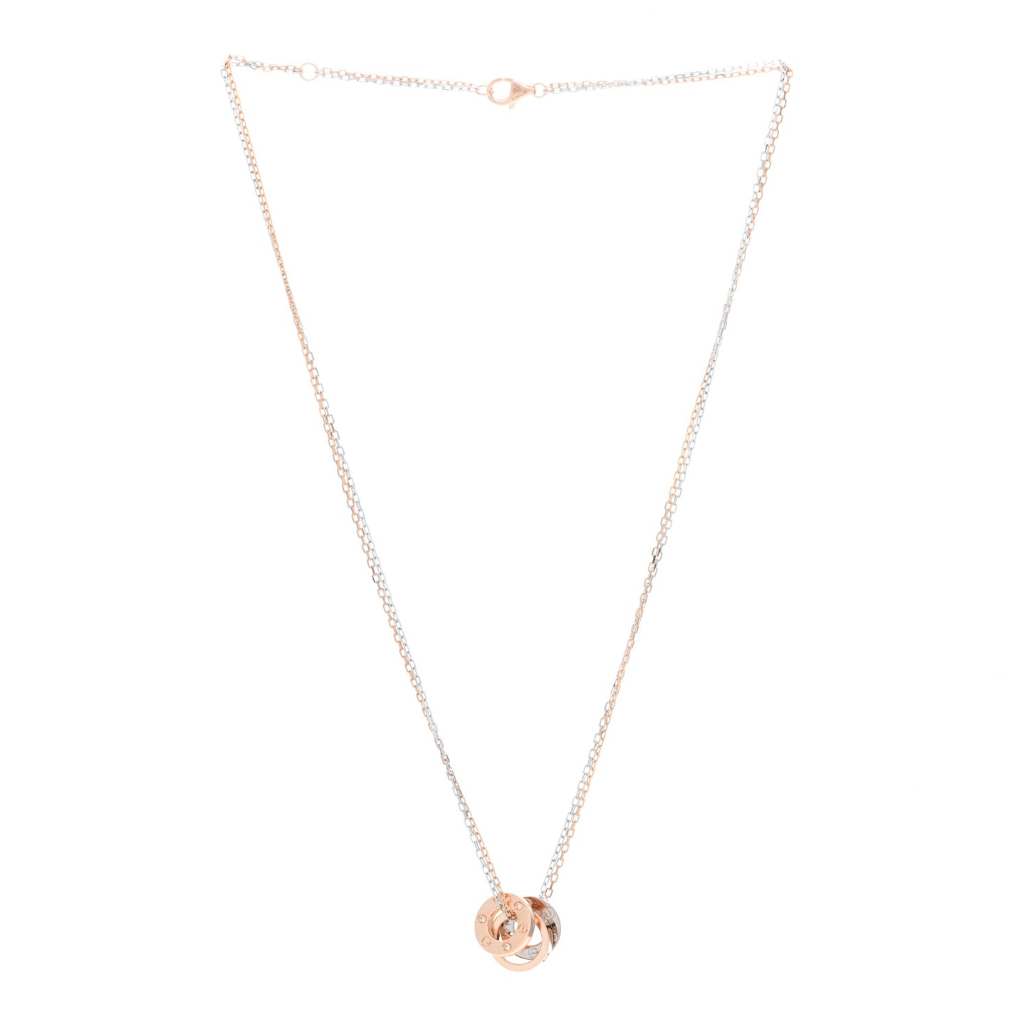18K White Pink Gold Diamond Three Ring LOVE Pendant Necklace