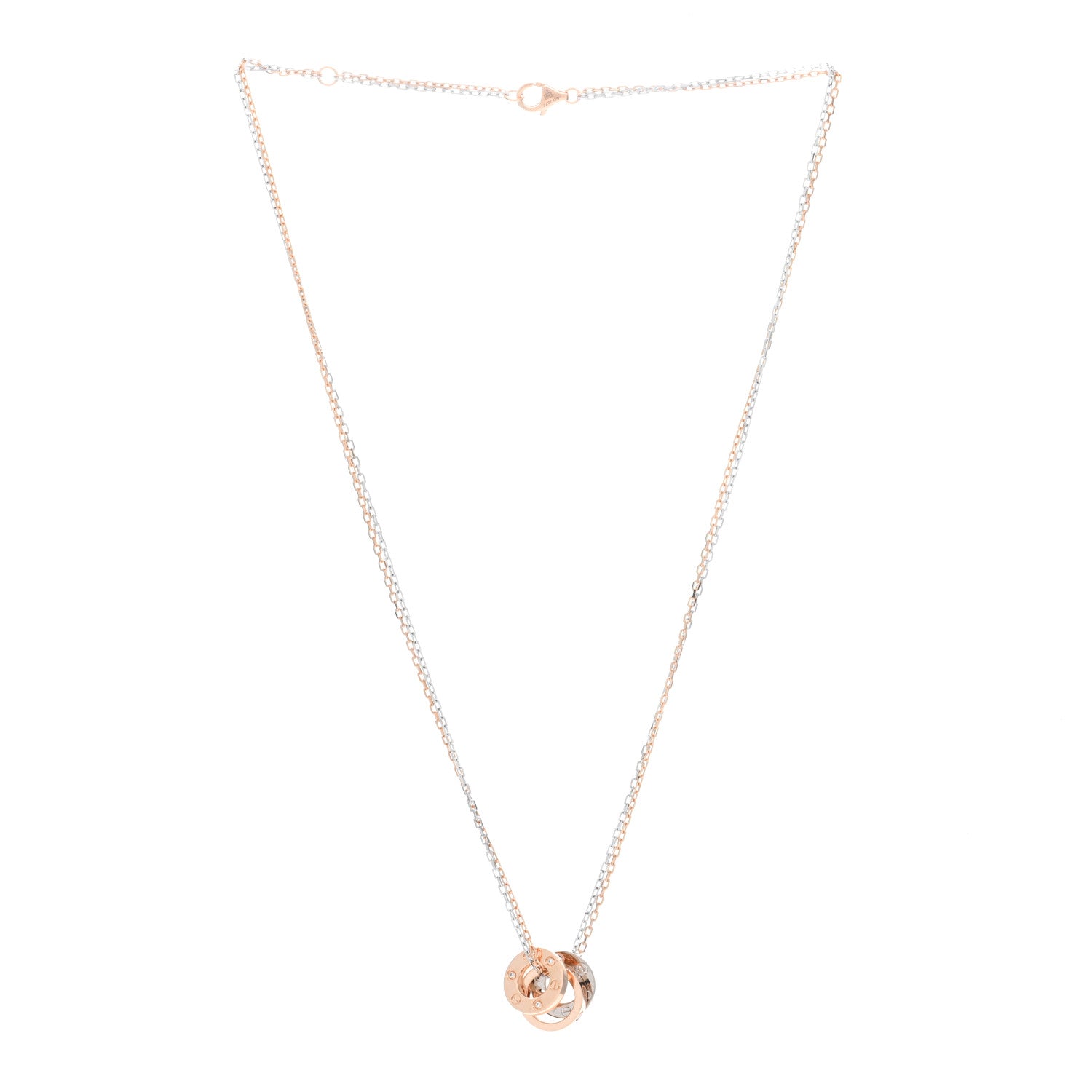 Cartier 18K White Pink Gold Diamond Three Ring LOVE Pendant Necklace 2 of 5