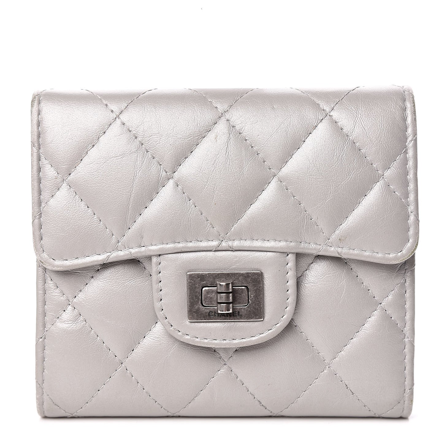 Aged Calfskin Quilted Reissue Compact Wallet Grey