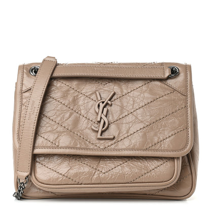 Saint Laurent Crinkled Calfskin Matelasse Monogram Baby Niki Chain Satchel Light Taupe 1 of 9