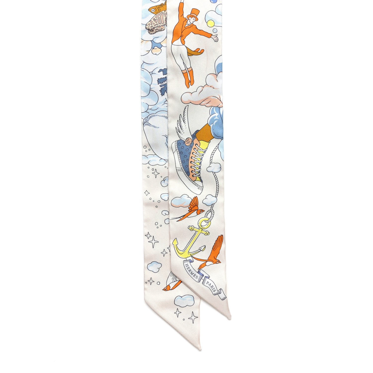 Hermes Silk Sur Mon Nuage Twilly Creme Bleu Ciel Orange 2 of 6