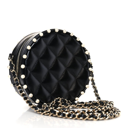 Chanel Calfskin Quilted Pearl Round Clutch With Chain Black 3 of 10