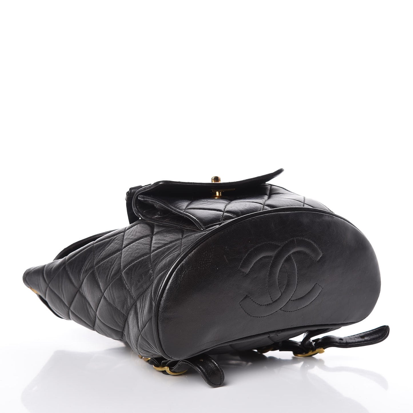 Lambskin Quilted Drawstring Backpack Black