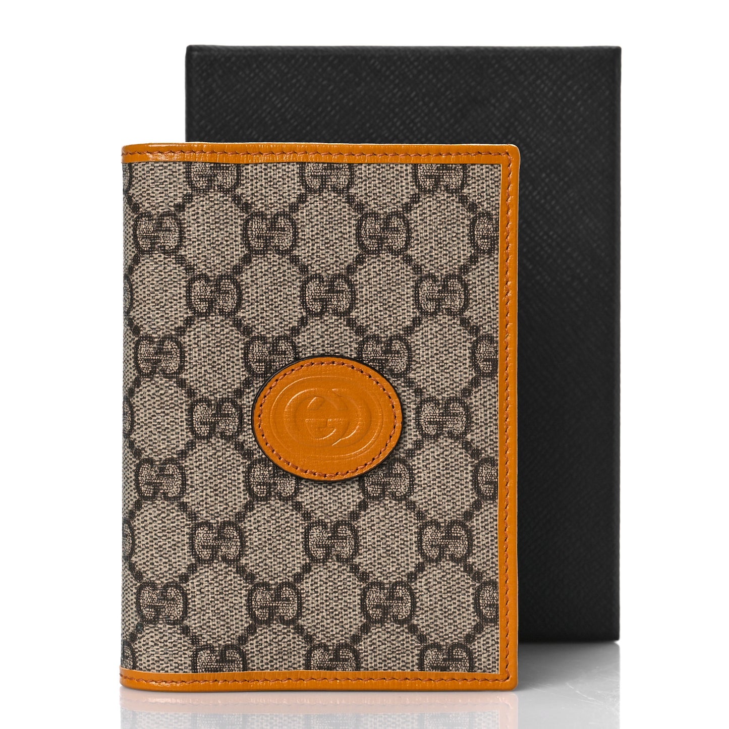 GG Supreme Monogram Textured Calfskin Retro Interlocking G Passport Case Beige Yellow