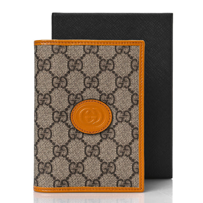 Gucci GG Supreme Monogram Textured Calfskin Retro Interlocking G Passport Case Beige Yellow 9 of 9