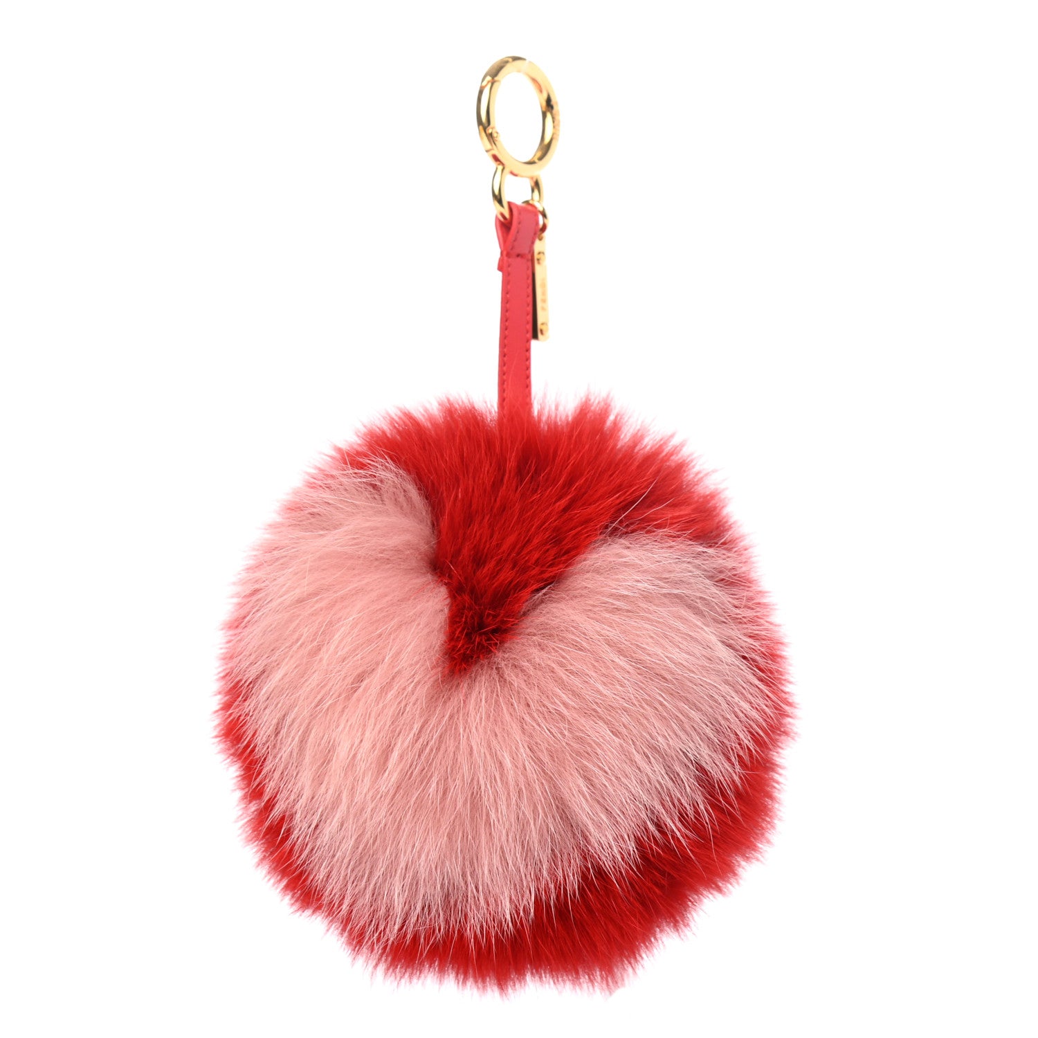 Fendi Fox Fur Shiny Nappa Heart Pom Pom Bag Charm Rosso Rosa 1 of 4