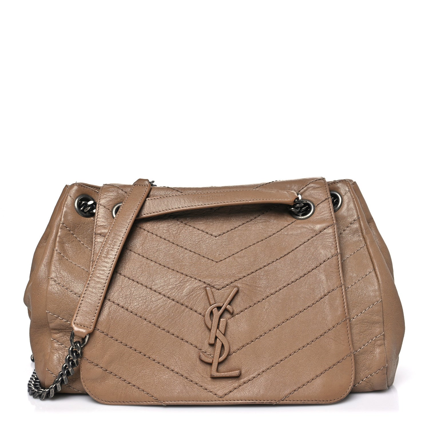 Saint Laurent Pebbled Lambskin Chevron Monogram Large Nolita Beige 1 of 13