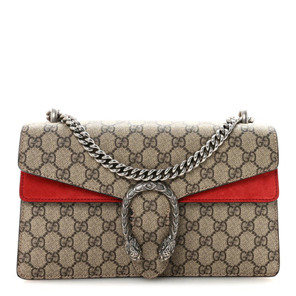Gucci GG Supreme Monogram Suede Small Dionysus Shoulder Bag Beige Ebony Vulcanic Red 1 of 10