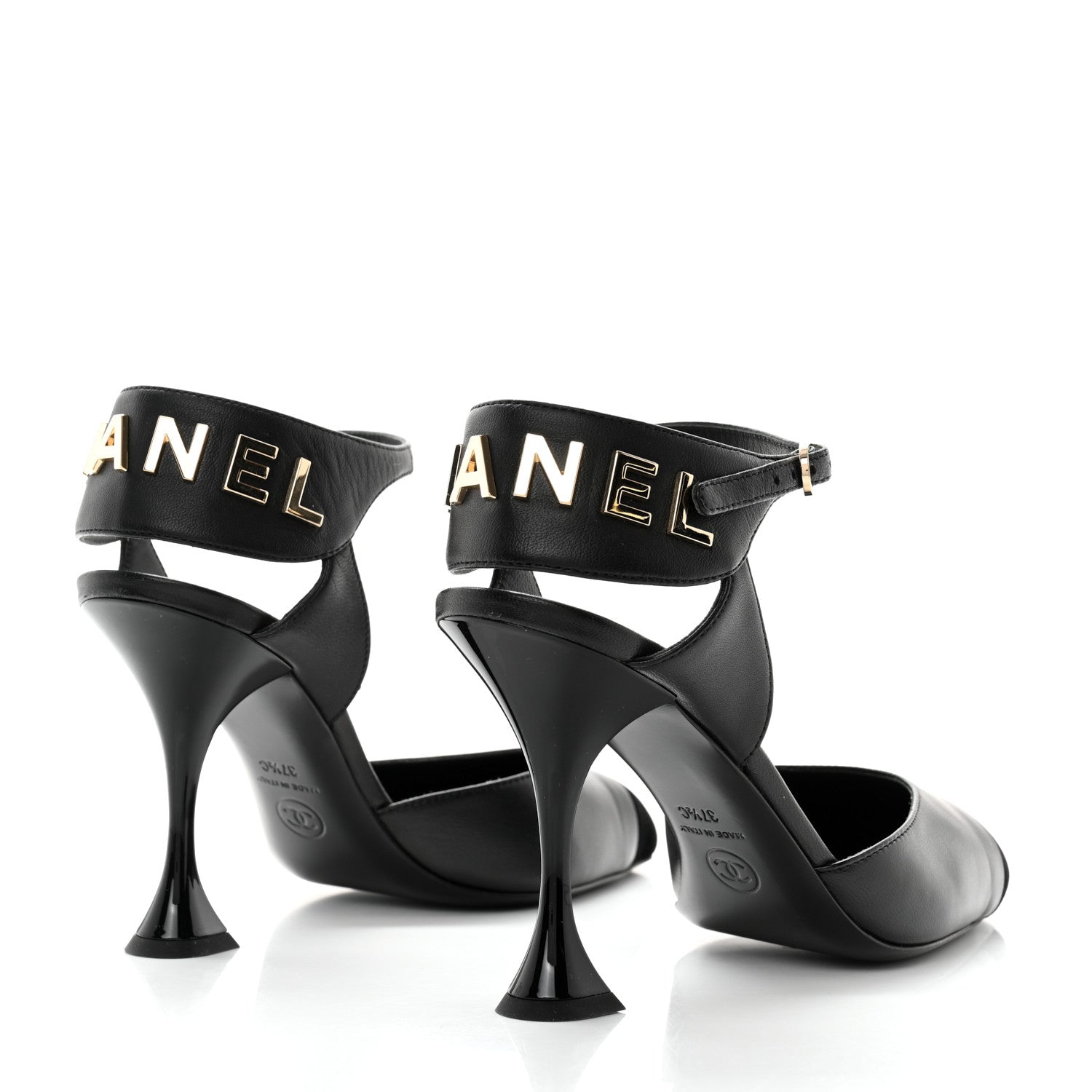 Chanel Lambskin Velvet Cap Toe Logo Pumps 37.5 Black 4 of 9