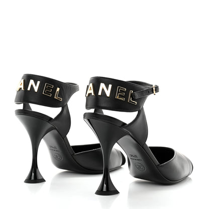 Chanel Lambskin Velvet Cap Toe Logo Pumps 37.5 Black 4 of 9