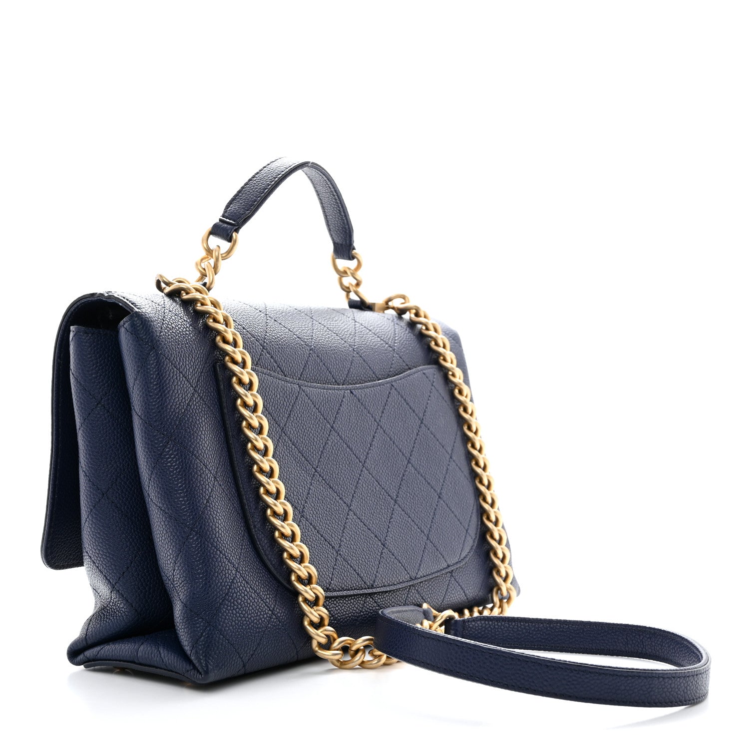 Chanel Caviar Diamond Stitched Top Handle Flap Navy 5 of 19