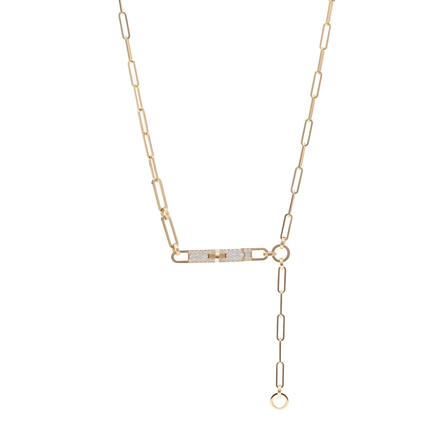 18K Yellow Gold Diamond Pave PM Kelly Chaine Lariat Necklace SH
