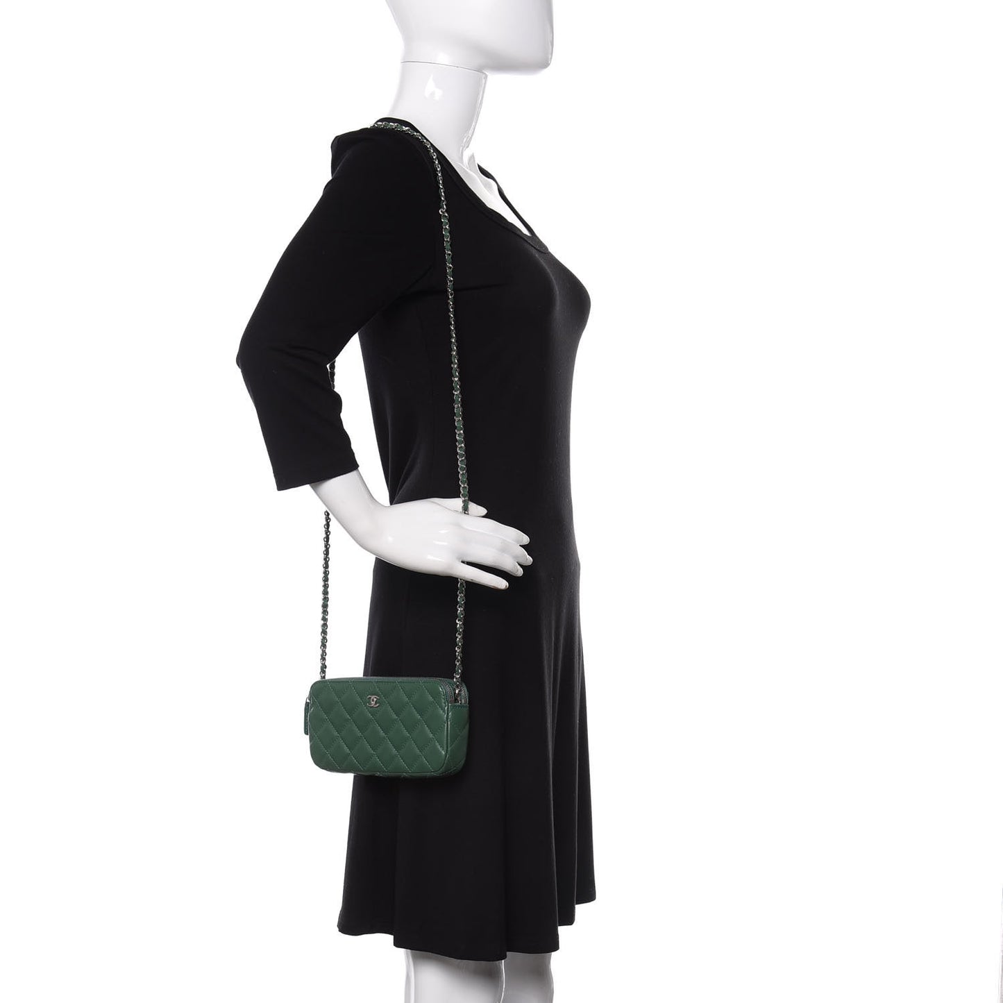 Lambskin Quilted Small Clutch With Chain Green