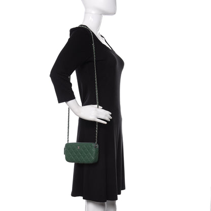 Chanel Lambskin Quilted Small Clutch With Chain Green 2 of 11