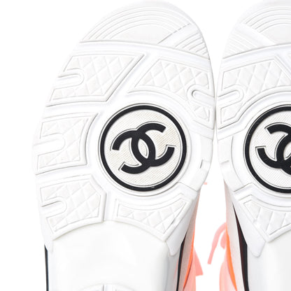 Chanel Suede Calfskin Lambskin Neoprene High Top CC Sneakers 38 White Fluo Orange 6 of 8