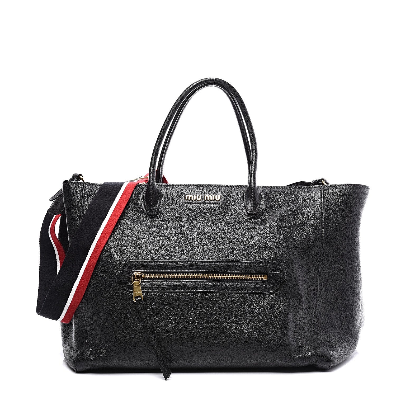 Miu Miu Goatskin Madras Shopper Tote Black 1 of 8