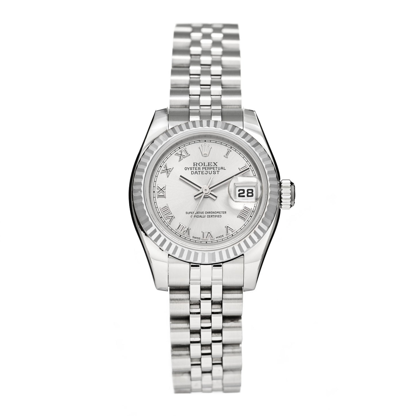 Stainless Steel 18K White Gold 26mm Oyster Perpetual Datejust Watch Silver Roman 179174