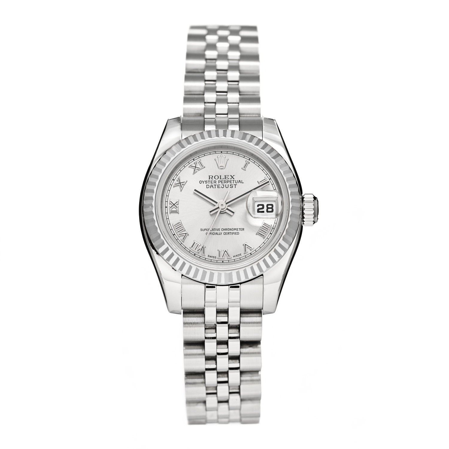 Rolex Stainless Steel 18K White Gold 26mm Oyster Perpetual Datejust Watch Silver Roman 179174 1 of 4