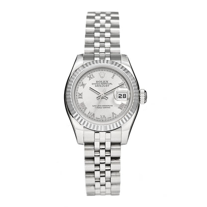 Rolex Stainless Steel 18K White Gold 26mm Oyster Perpetual Datejust Watch Silver Roman 179174 1 of 4
