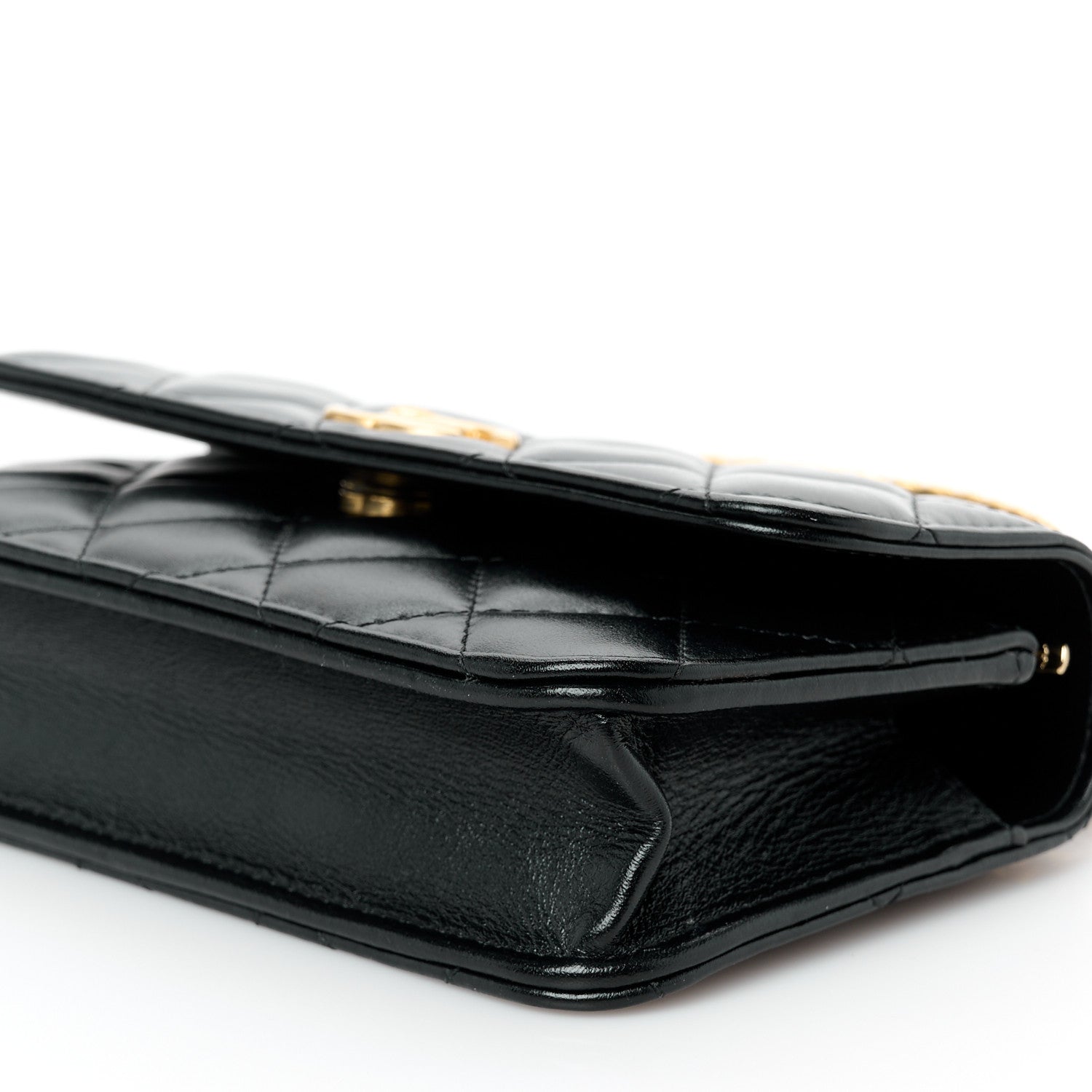 Chanel Shiny Calfskin Quilted Top Handle Flap Phone Holder With Chain Black 11 of 12