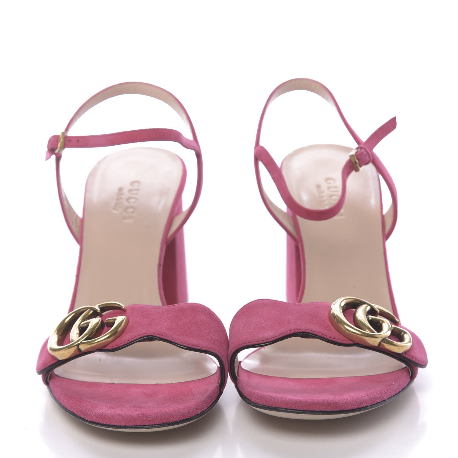 Gucci Kid Scamosciato GG Marmont Ankle Wrap 75mm Sandals 35.5 Hot Pink 2 of 7