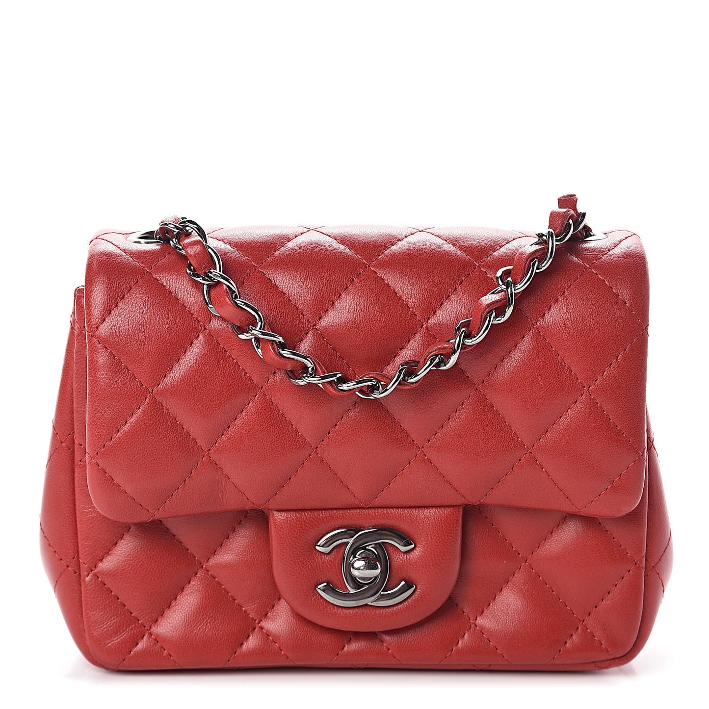 Lambskin Quilted Mini Square Flap Dark Red