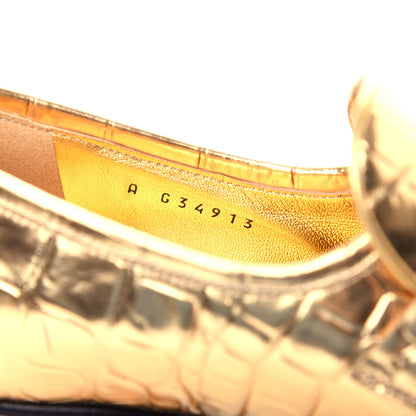 Chanel Metallic Crocodile Embossed Calfskin CC Chain Mocassin Loafers 38 Gold 10 of 11