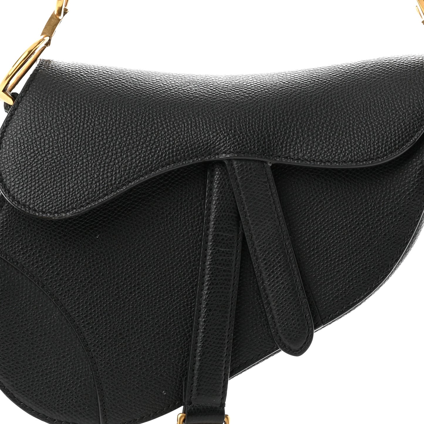 Grained Calfskin Mini Saddle Bag With Strap Black